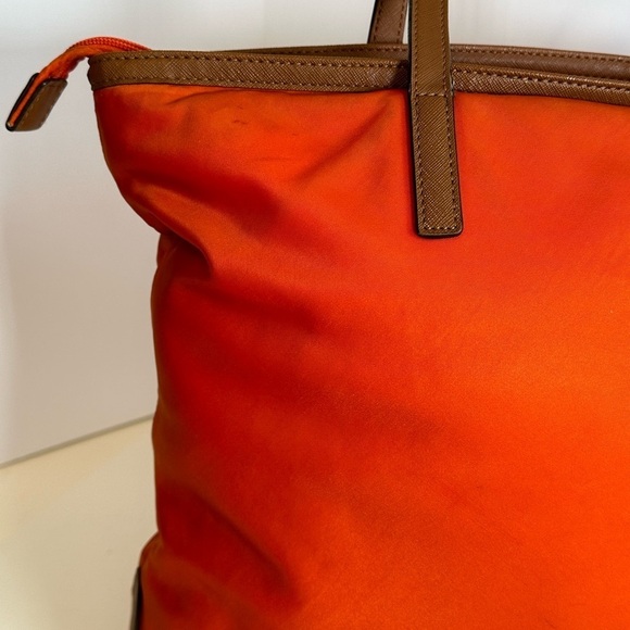 Michael Kors Autumn Orange Nylon Tote with Brown Leather Trim & Gold Hardware - Picture 10 of 15